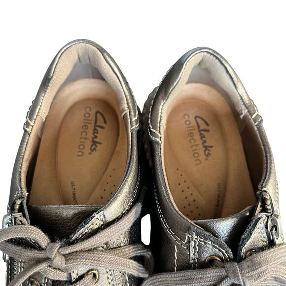 Clarks Caroline Janna Bronze Metallic Leather Sneakers Size 7 Wide - Picture 5 of 11